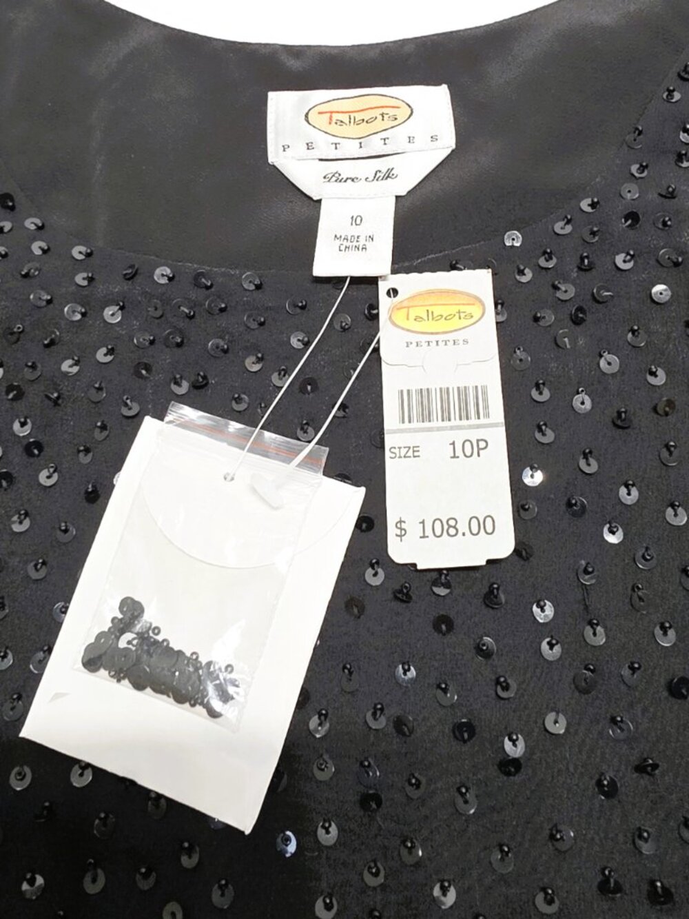 Talbots Petite Black Sequin Silk Tank Disco Glam 10P Tags $110 - Picture 3 of 8